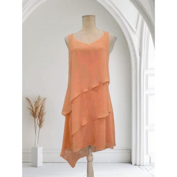 White House Black Market Coral Dress Size 00 Sleeveless Layers Asymmetric Hem - Picture 1 of 5